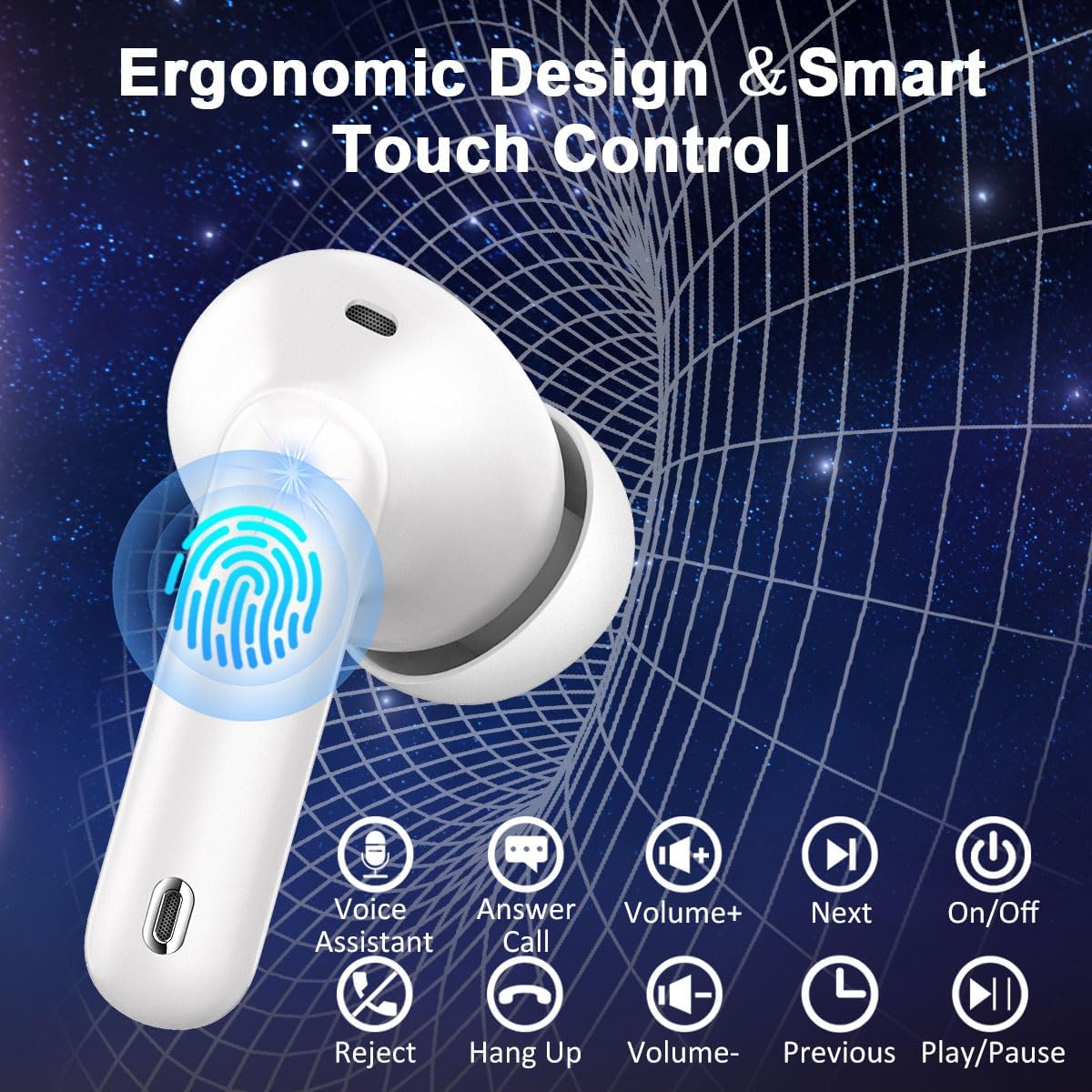 Earbuds Wireless Bluetooth 5.4 Headphones Noise Cancelling, 40H Playtime Bluetooth Ear bud with Dynamic Drivers Stereo, Earphone Wireless Bluetooth Headset with LED Power Display for Laptop Pad Phones - Image 6